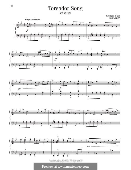 Toreador's Song: Für Klavier by Georges Bizet