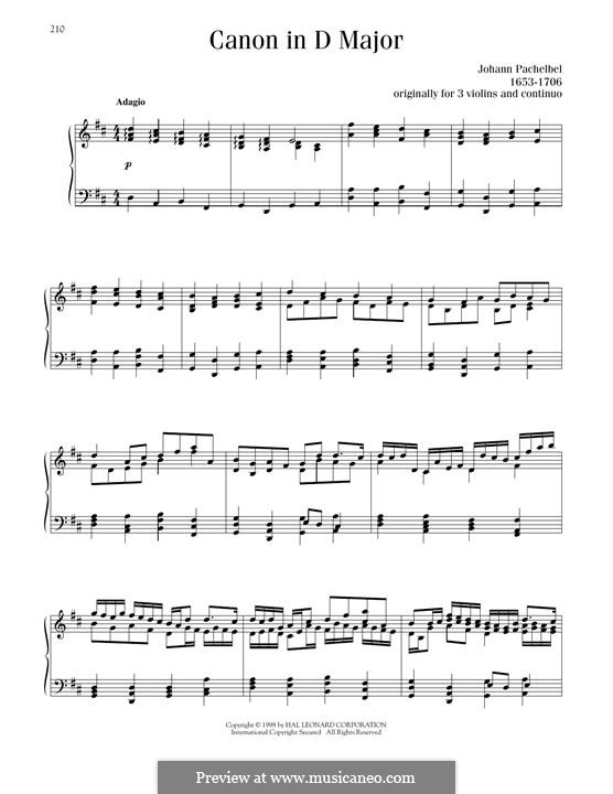 Piano version: Für einen Interpreten by Johann Pachelbel