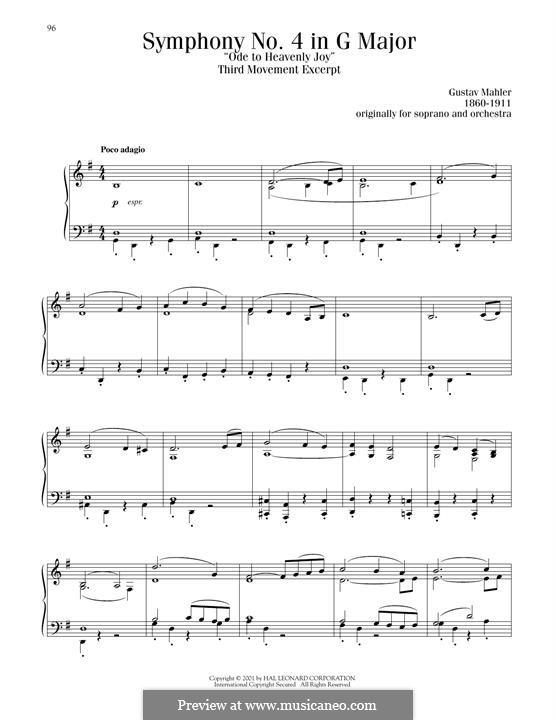 Sinfonie Nr.4 in G-Dur: Movement III, excerpt, for piano by Gustav Mahler