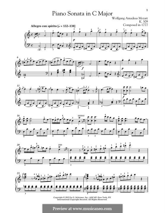 Sonate für Klavier Nr.7 in C-Dur, K.309: Für einen Interpreten by Wolfgang Amadeus Mozart