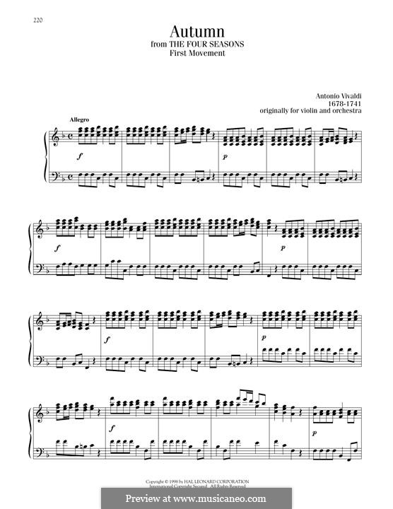 Violinkonzert Nr.3 in F-Dur 'Herbst', RV 293: Movement I, for piano by Antonio Vivaldi