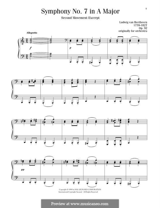 Movement II (Printable scores): Theme. Version for piano by Ludwig van Beethoven