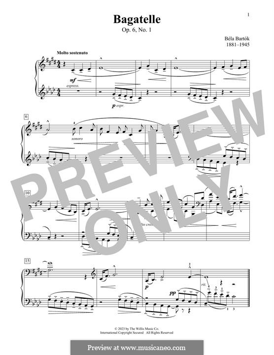 Fourteen Bagatelles, Op.6: Bagatelle No.1 by Béla Bartók
