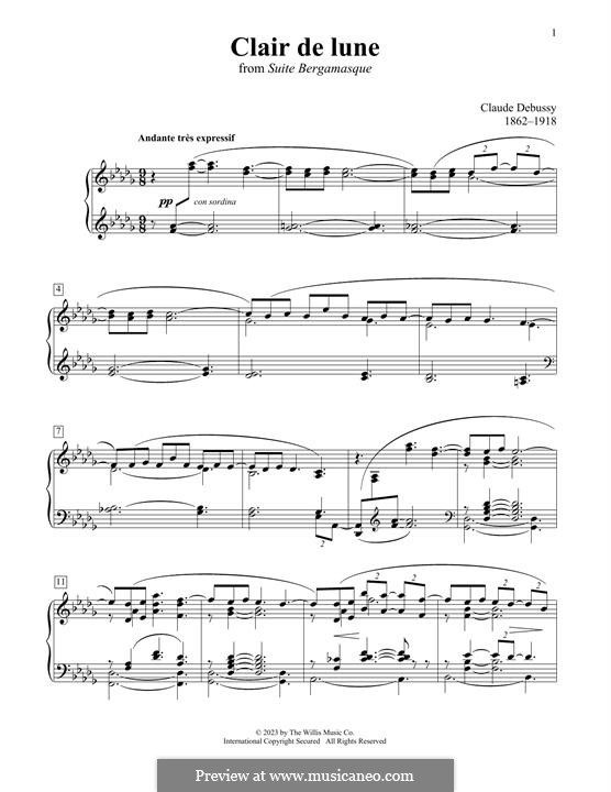 No.3 Clair de lune, for Piano: Für einen Interpreten by Claude Debussy