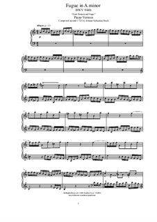 Fuge in a-Moll, BWV 944: Für Klavier by Johann Sebastian Bach