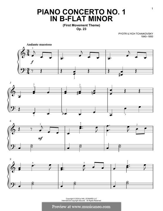 Konzert für Klavier und Orchester Nr.1 in b-Moll, TH 55 Op.23: Teil I (Excerpt). Version for piano by Pjotr Tschaikowski