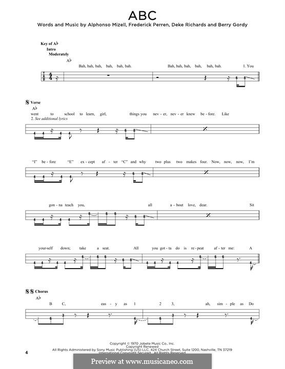 ABC (The Jackson 5): Für Bassgitarre by Alphonso Mizell, Berry Gordy, Deke Richards, Freddie Perren