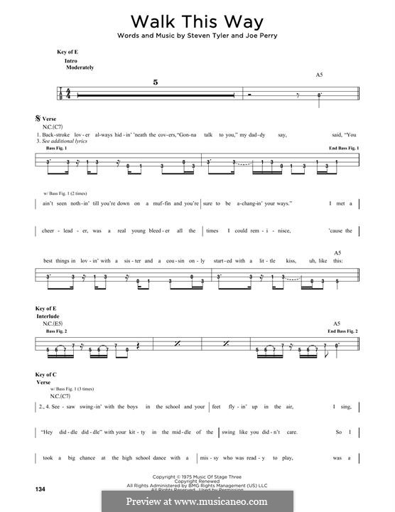 Walk This Way (Aerosmith and Run D.M.C.): Für Bassgitarre by Joe Perry, Steven Tyler
