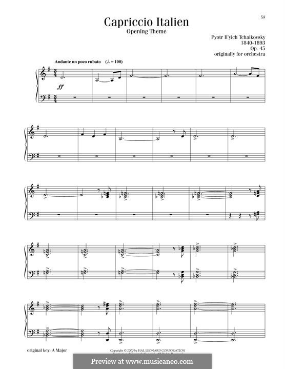Italienisches Capriccio, TH 47 Op.45: Bearbeitung für Klavier (Fragment) by Pjotr Tschaikowski