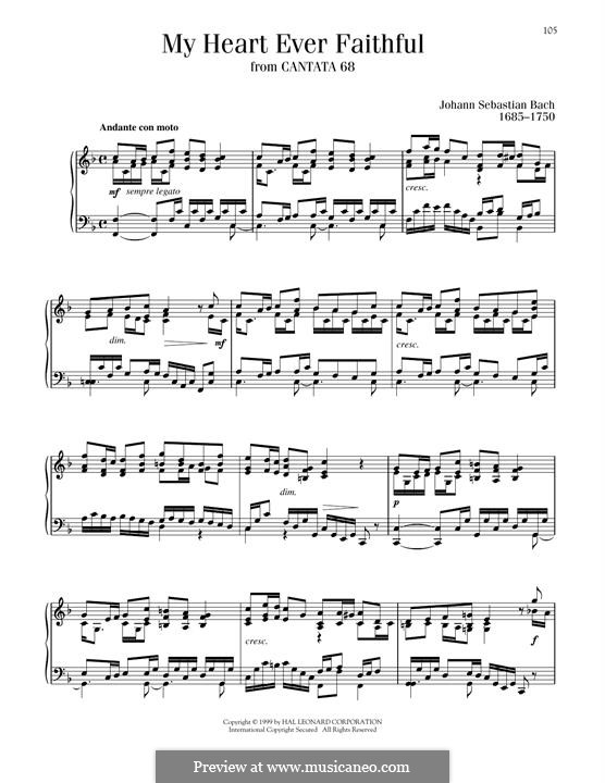 Also hat Gott die Welt geliebt, BWV 68: Mein gläubiges Herze. Arrangement for piano by Johann Sebastian Bach