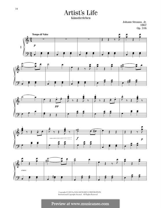 Künstlerleben, Op.316: Für Klavier by Johann Strauss (Sohn)