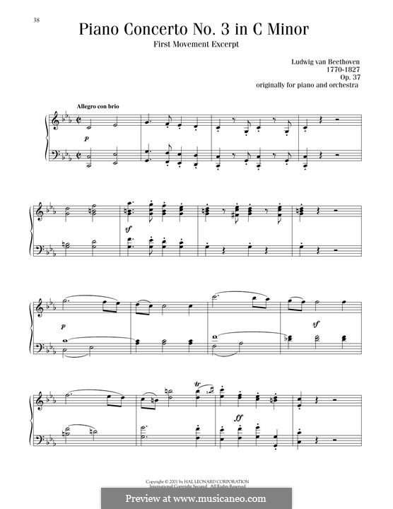 Konzert für Klavier und Orchester Nr.3, Op.37: Movement I, excerpt, for piano by Ludwig van Beethoven