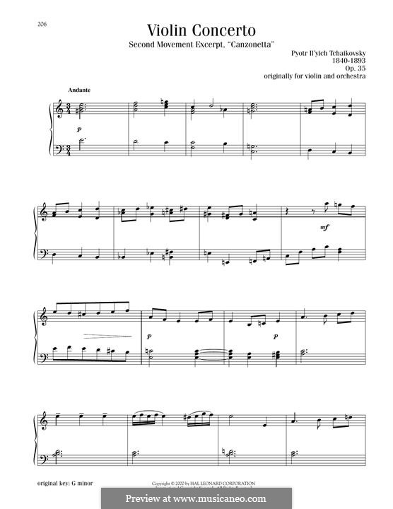 Konzert für Violine und Orchester in D-Dur, TH 59 Op.35: Movement II, Excerpt, for piano by Pjotr Tschaikowski