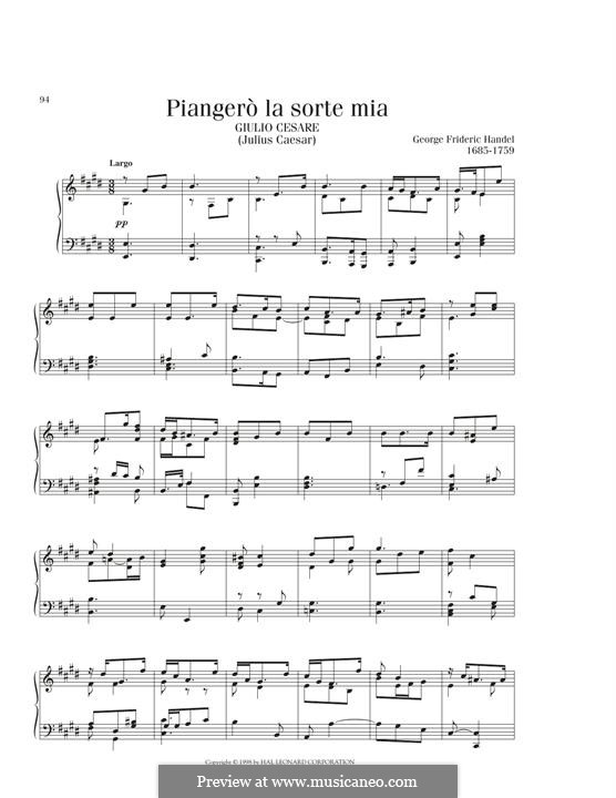 Julius Cäsar, HWV 17: Piangerò la sorte mia, for piano by Georg Friedrich Händel