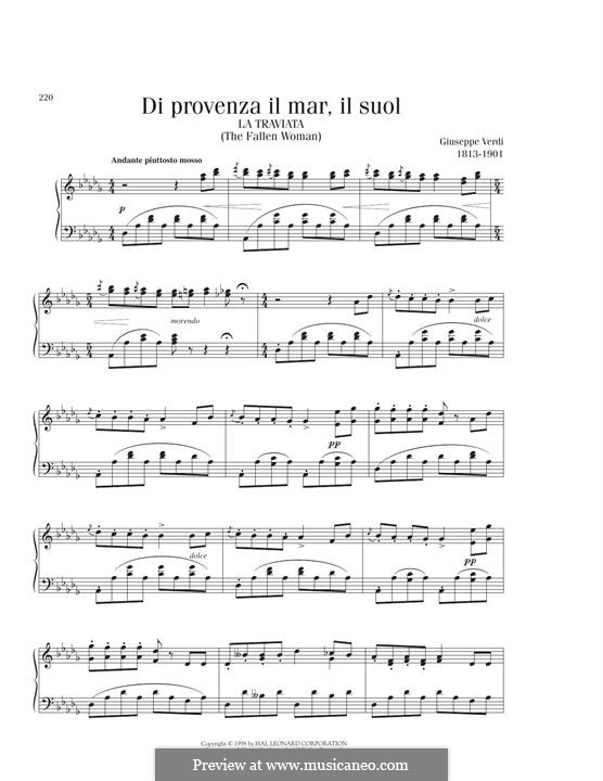 Di provenza il mar: Für Klavier by Giuseppe Verdi
