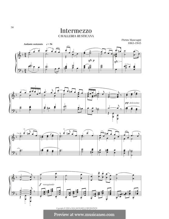 Cavaleria rusticana: Intermezzo, for piano by Pietro Mascagni