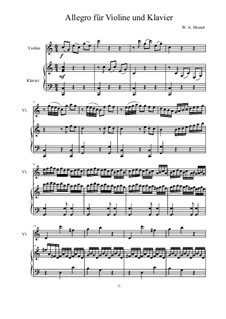 Allegro in C-Dur für Klavier und Violine: Score by Wolfgang Amadeus Mozart