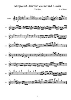 Allegro in C-Dur für Klavier und Violine: Violinstimme by Wolfgang Amadeus Mozart