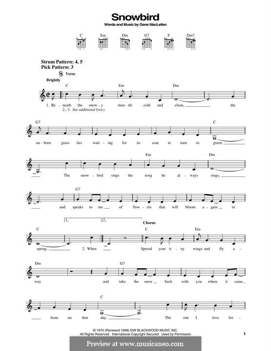 Snowbird (Anne Murray): Für Gitarre by Gene MacLellan