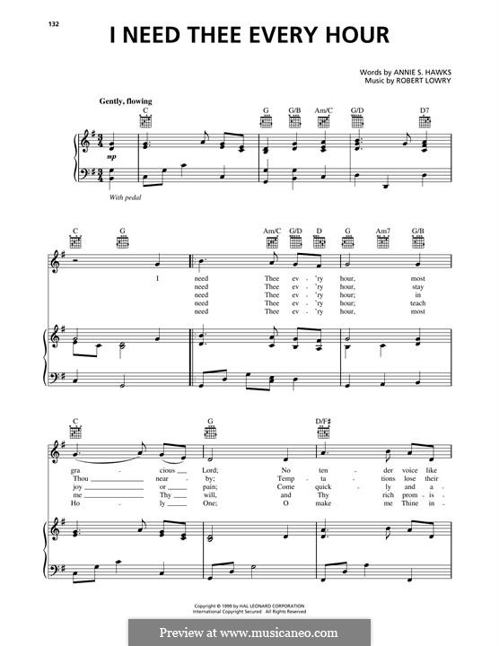 I Need Thee Every Hour: Für Stimme und Klavier (oder Gitarre) by Robert Lowry