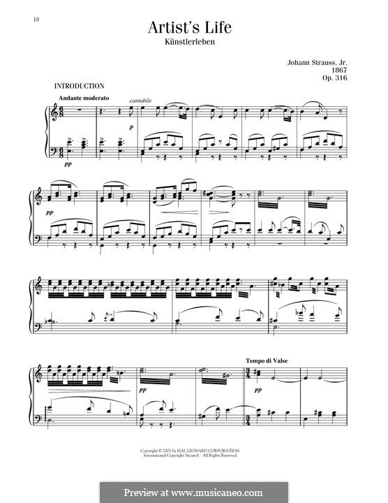 Künstlerleben, Op.316: Für Klavier by Johann Strauss (Sohn)