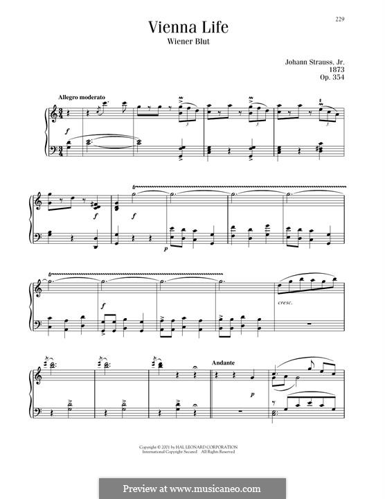Vienna Life, Op.354: Für Klavier by Johann Strauss (Sohn)