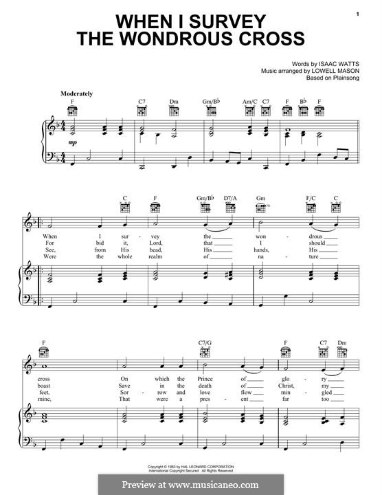 When I Survey the Wondrous Cross: Für Stimme und Klavier (oder Gitarre) by Lowell Mason