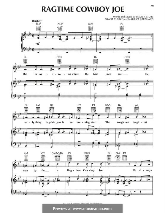 Ragtime Cowboy Joe (Belle Baker): Für Stimme und Klavier (oder Gitarre) by Maurice Abrahams, Grant Clarke, Lewis F. Muir