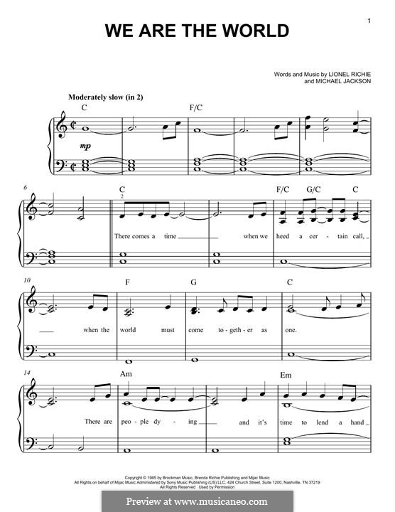 We are the World (USA for Africa): Für Klavier by Lionel Richie, Michael Jackson