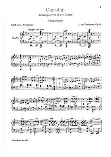 Ouvertüre Coriolan, Op.62: Version für Klavier by Ludwig van Beethoven