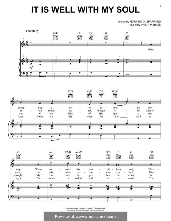 It Is Well with My Soul (Printable scores): Für Stimme und Klavier (oder Gitarre) by Philip Paul Bliss