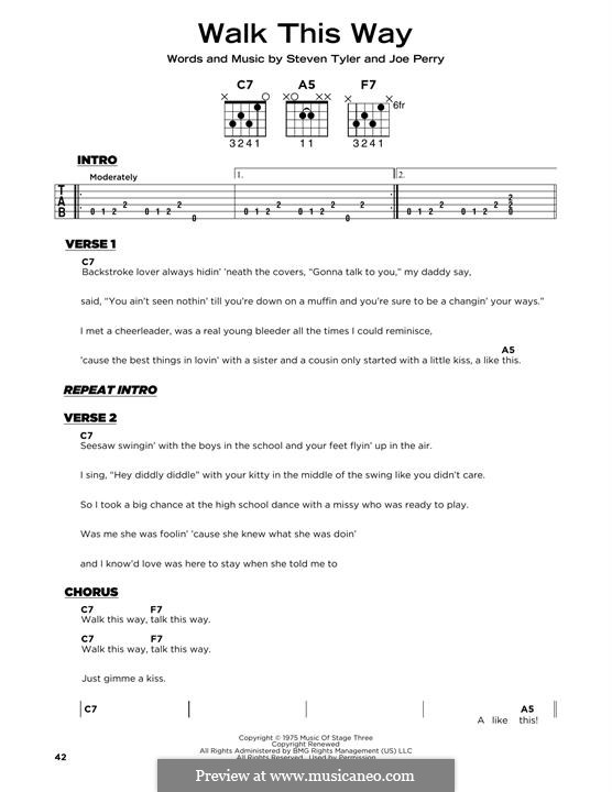 Walk This Way (Aerosmith and Run D.M.C.): Lyrics and guitar chords by Joe Perry, Steven Tyler