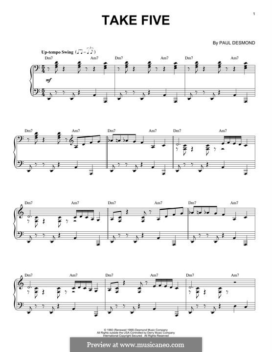 Take Five (Dave Brubeck): Für Klavier (jazz version) by Paul Desmond