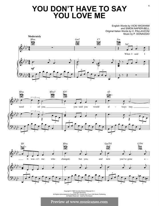 You Don't Have To Say You Love Me (Elvis Presley): Für Stimme und Klavier (oder Gitarre) by Pino Donaggio