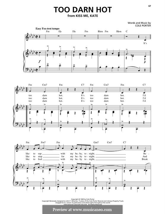 Too Darn Hot: Für Stimme und Klavier (oder Gitarre) by Cole Porter