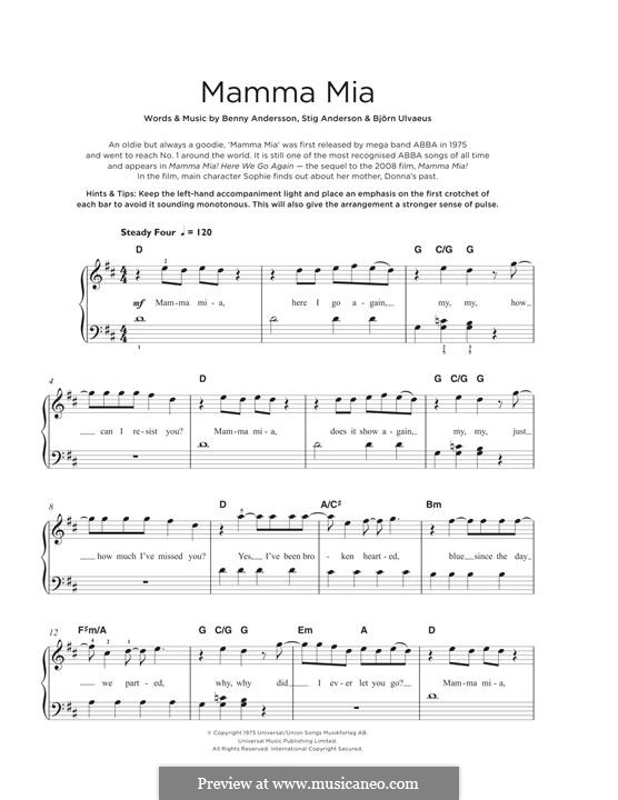 Mamma Mia (ABBA): Für Klavier by Benny Andersson, Björn Ulvaeus, Stig Anderson