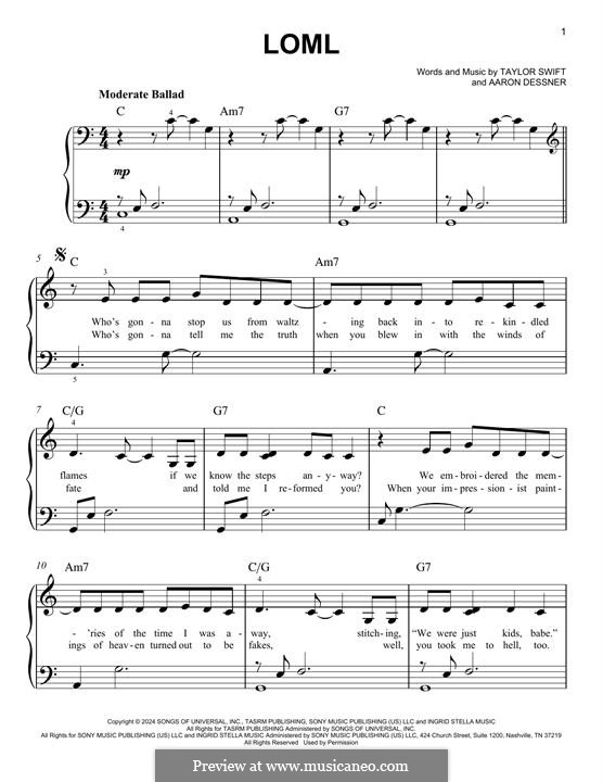 Loml (Taylor Swift): Für Klavier by Aaron Dessner