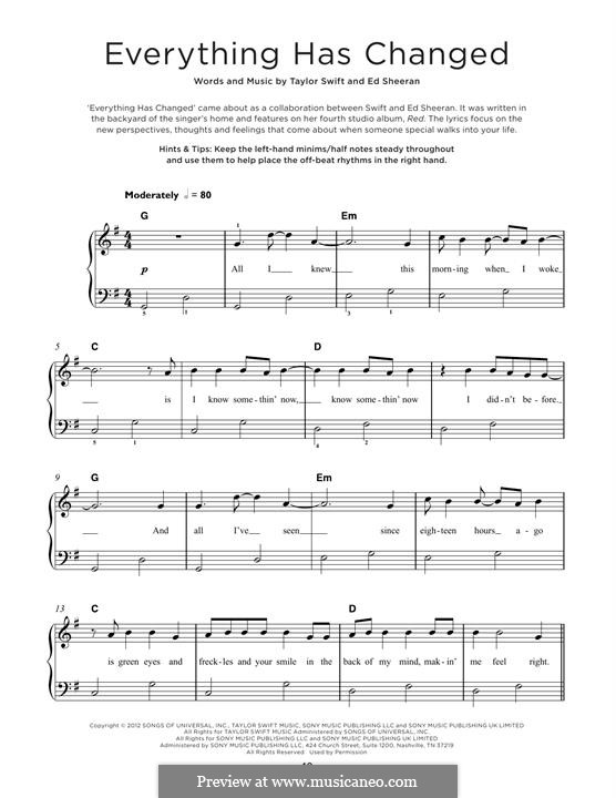 Everything Has Changed (Taylor Swift): Für Klavier by Ed Sheeran