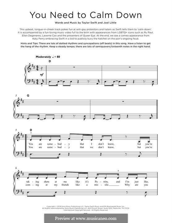 You Need To Calm Down (Taylor Swift): Für Klavier by Taylor Swift, Joel Little