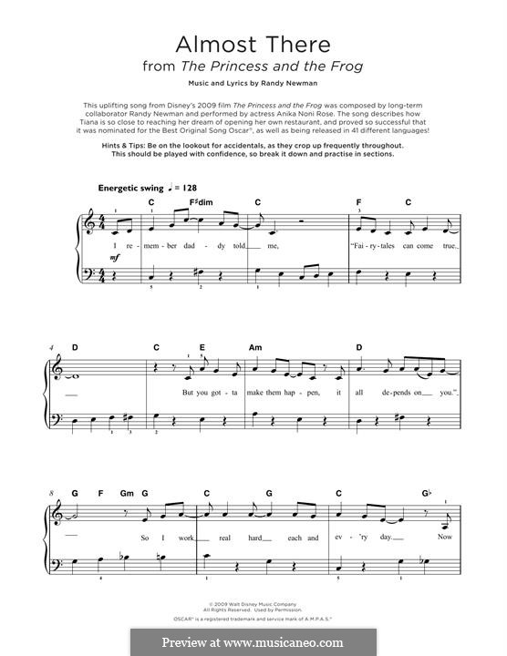Almost There (from The Princess And The Frog): Für Klavier by Randy Newman