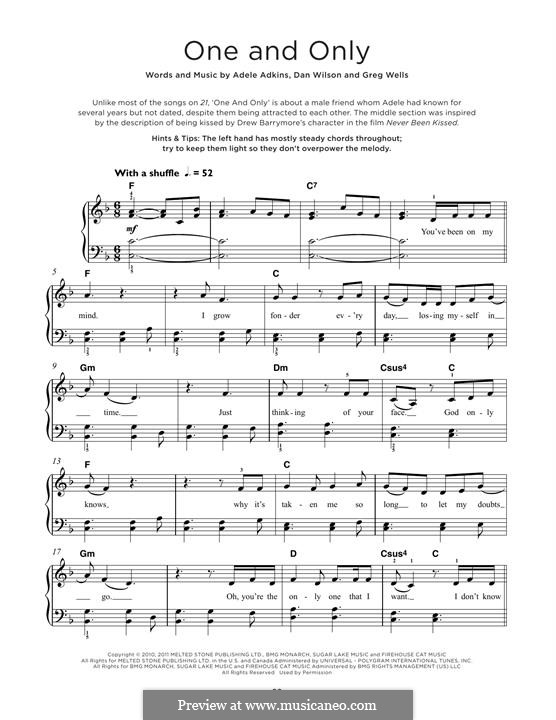 One and Only: Für Klavier by Adele, Daniel Wilson, Greg Wells