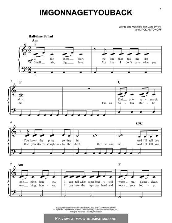 Imgonnagetyouback (Taylor Swift): Für Klavier by Jack Antonoff