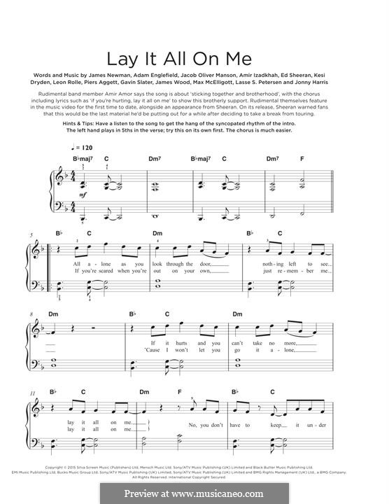 Lay It All on Me (Rudimental feat. Ed Sheeran): Für Klavier by Edward Harris, Kesi Dryden, Piers Aggett, James Newman, Lasse Petersen, Adam Englefield, Amir Izkadeh, Gavin Slater, James Wood, Jason Manson