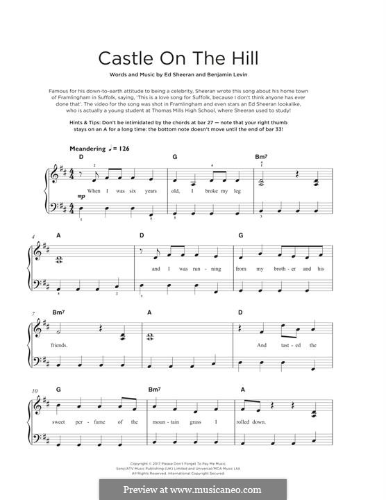Castle on the Hill: Für Klavier by Ed Sheeran, Benjamin Levin