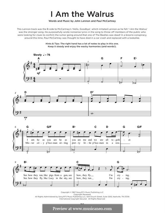 I am the Walrus (The Beatles): Für Klavier by John Lennon, Paul McCartney