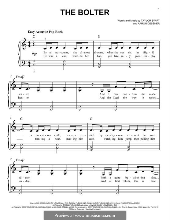 The Bolter (Taylor Swift) von A. Dessner Noten auf MusicaNeo