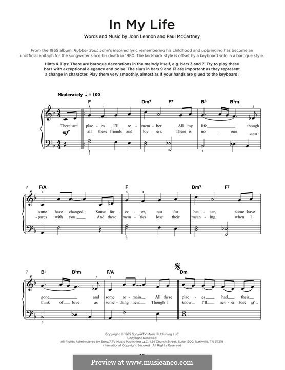In My Life (The Beatles): Für Klavier by John Lennon, Paul McCartney