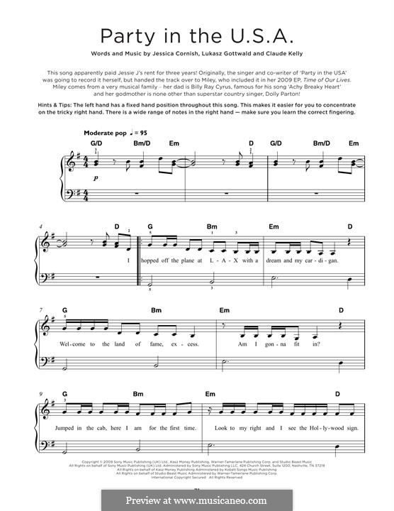 Party in the U.S.A. (Miley Cyrus): Für Klavier by Claude Kelly, Jessica Cornish, Lukas Gottwald