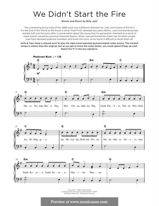 We Didn't Start the Fire: Für Klavier by Billy Joel