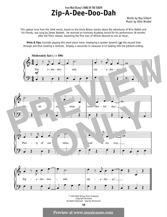 Zip-A-Dee-Doo-Dah: Für Klavier by Allie Wrubel
